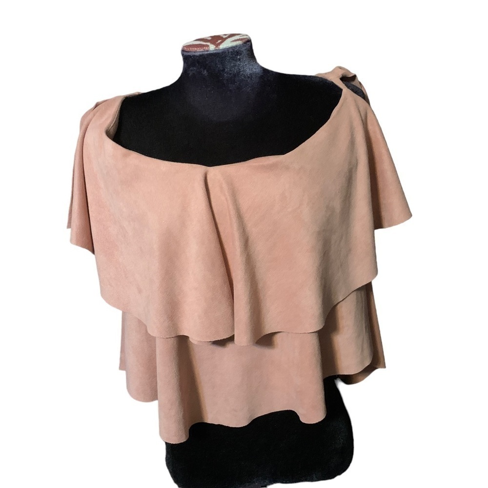 Pink Salmon Faux Suede Open Shoulder Tiered Women’s Top Size Small